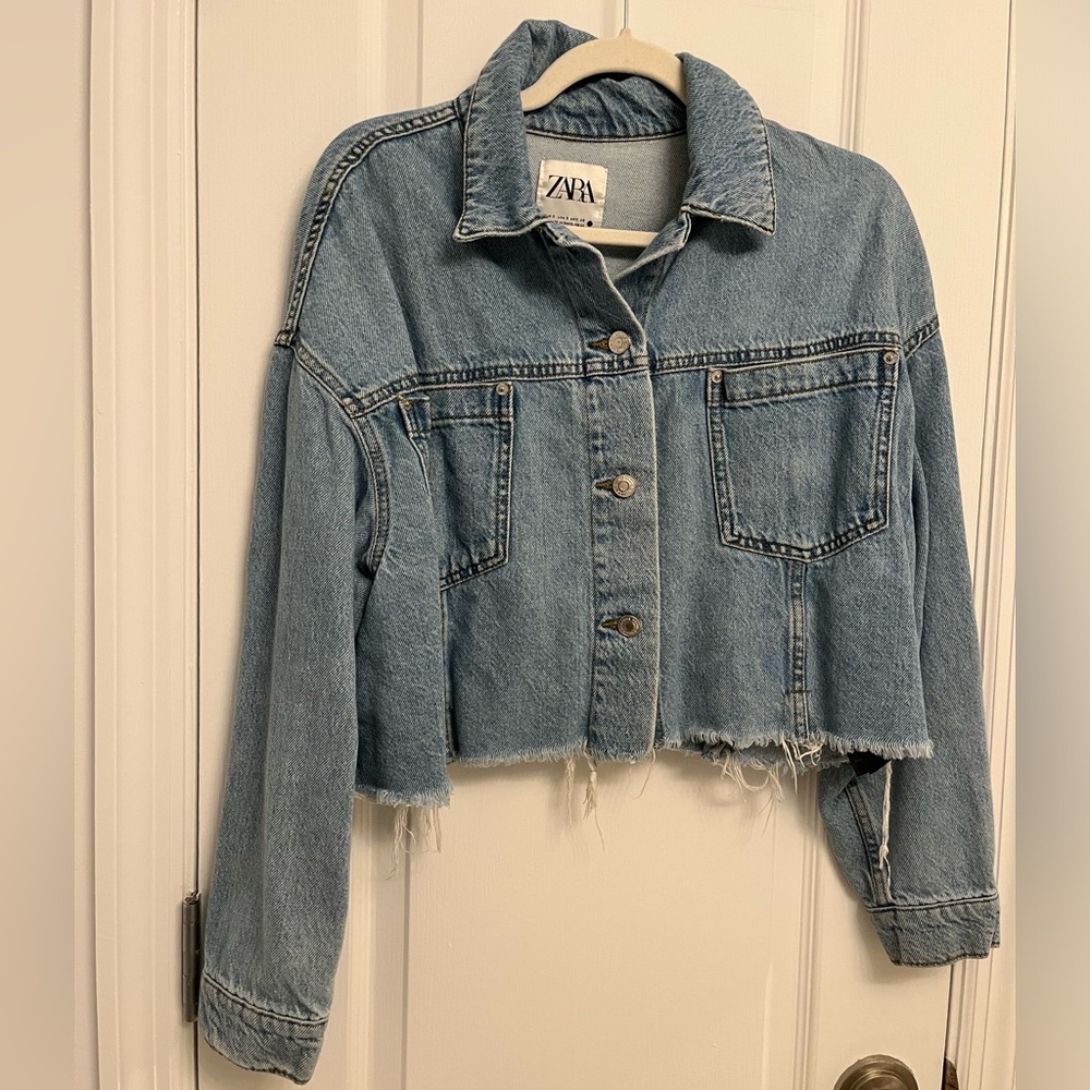 Zara Cropped Blue Denim Jacket